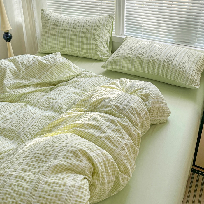 91家纺网 家纺一手货源 找家纺 卡普家居 2025新款A类阳离子公主格四件套 阳离子公主格-抹茶绿