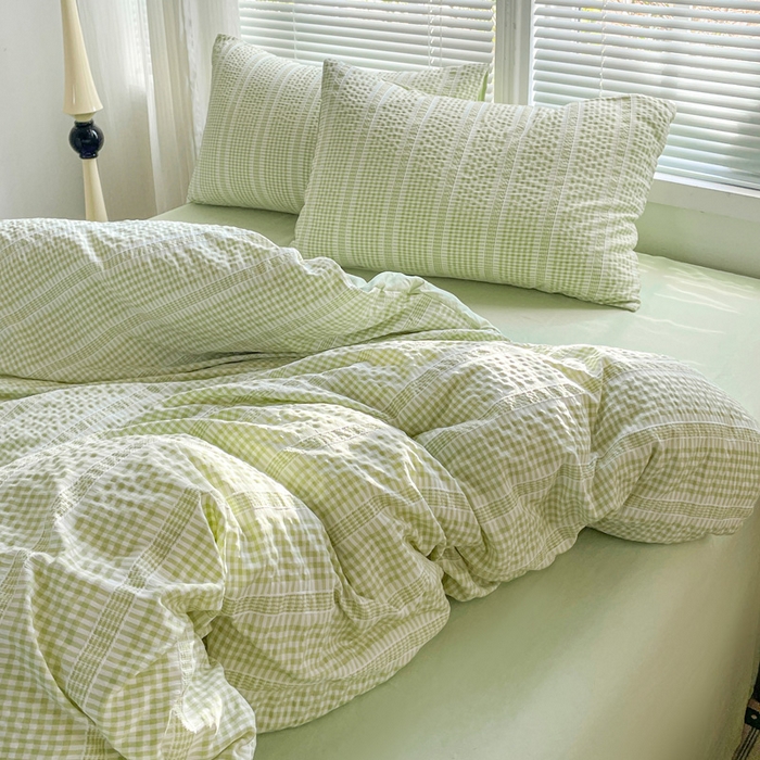 91家纺网 家纺一手货源 找家纺 卡普家居 2025新款A类阳离子公主格四件套 阳离子公主格-抹茶绿