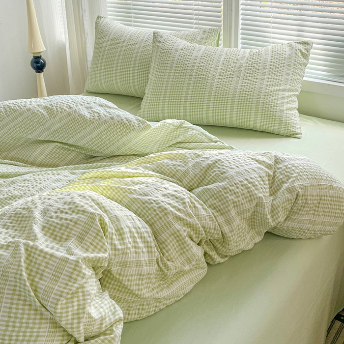 91家纺网 家纺一手货源 找家纺 卡普家居 2025新款A类阳离子公主格四件套 阳离子公主格-抹茶绿