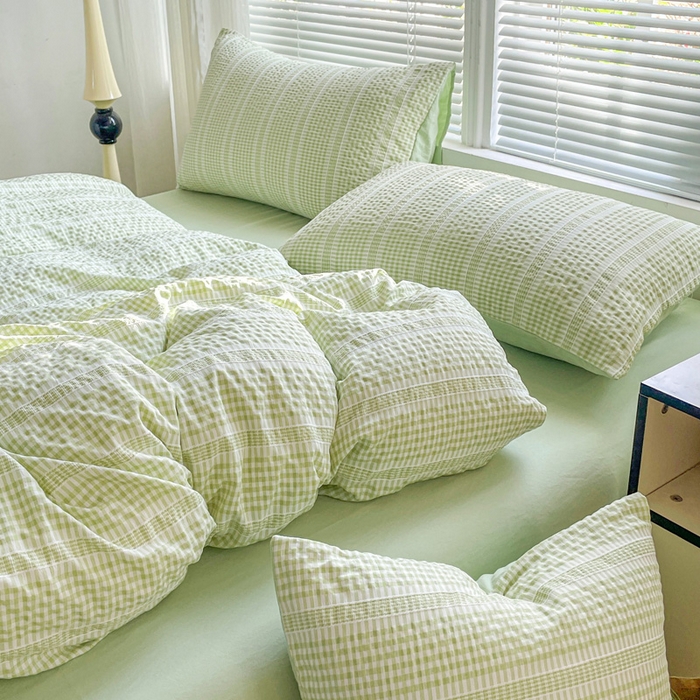 91家纺网 家纺一手货源 找家纺 卡普家居 2025新款A类阳离子公主格四件套 阳离子公主格-抹茶绿