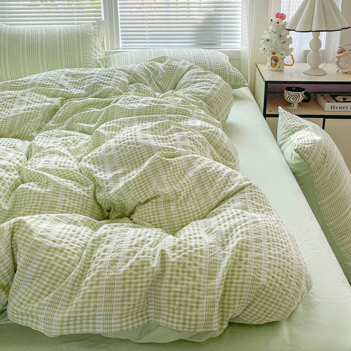 91家纺网 家纺一手货源 找家纺 卡普家居 2025新款A类阳离子公主格四件套 阳离子公主格-抹茶绿