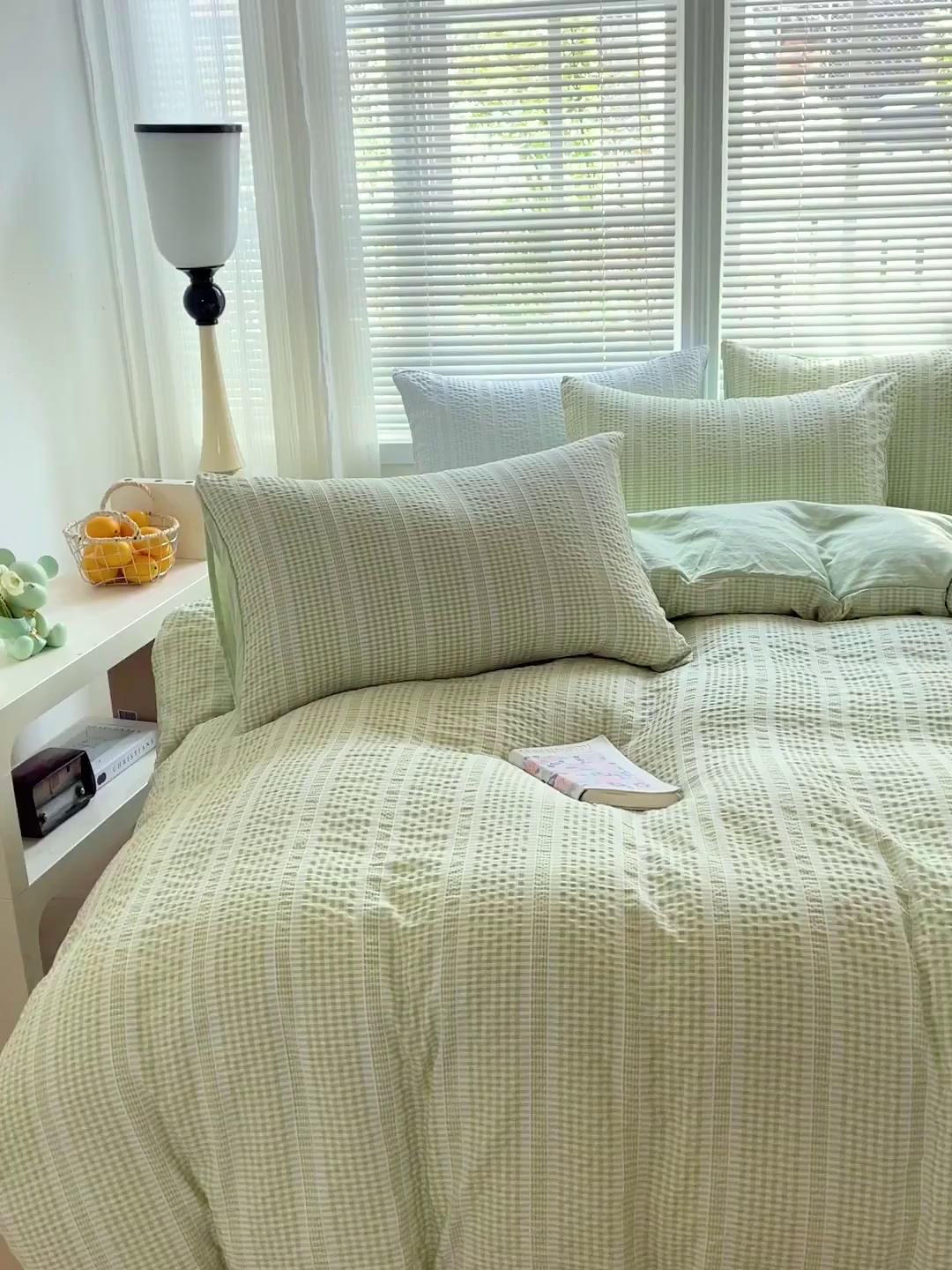 91家纺网 家纺一手货源 找家纺 卡普家居 2025新款A类阳离子公主格四件套 阳离子公主格-抹茶绿