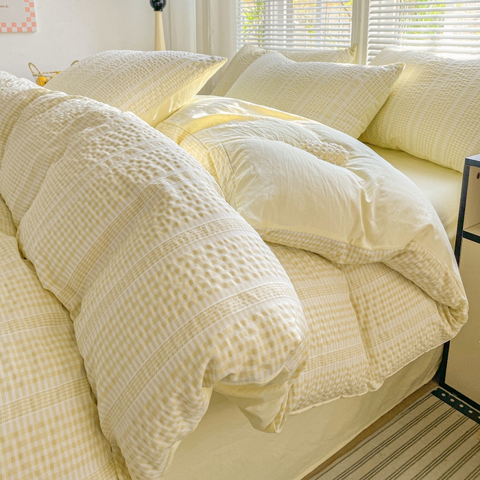 91家纺网 家纺一手货源 找家纺 卡普家居 2025新款A类阳离子公主格四件套 阳离子公主格-柚子黄