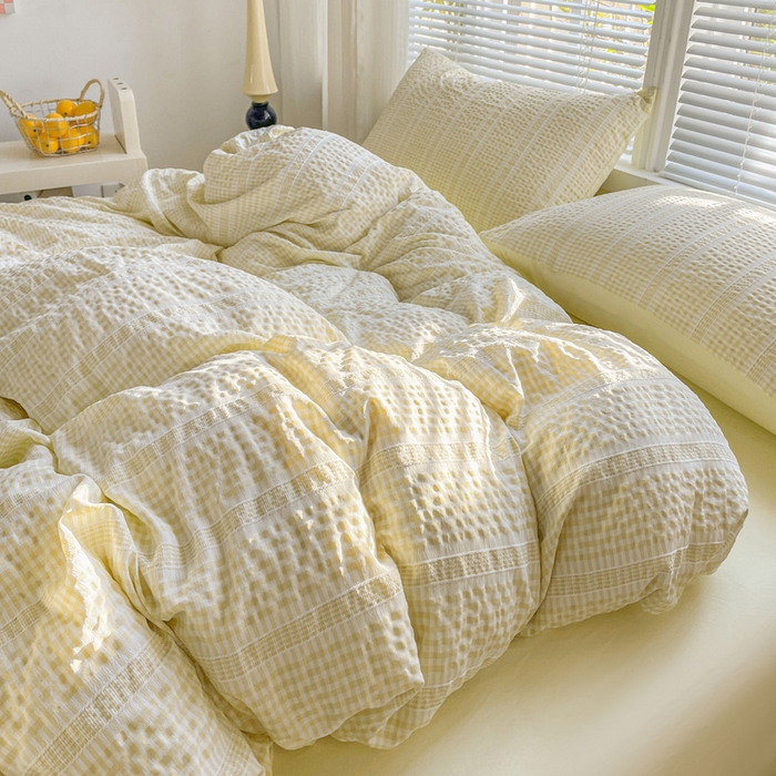 91家纺网 家纺一手货源 找家纺 卡普家居 2025新款A类阳离子公主格四件套 阳离子公主格-柚子黄