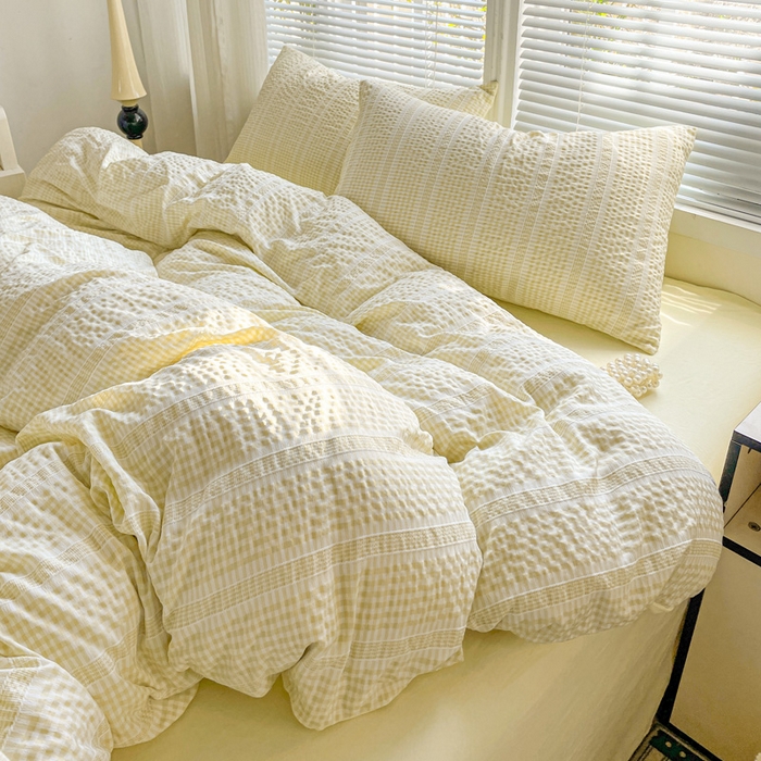 91家纺网 家纺一手货源 找家纺 卡普家居 2025新款A类阳离子公主格四件套 阳离子公主格-柚子黄