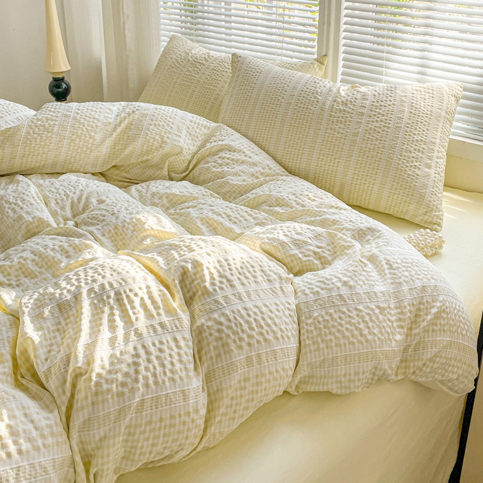 91家纺网 家纺一手货源 找家纺 卡普家居 2025新款A类阳离子公主格四件套 阳离子公主格-柚子黄