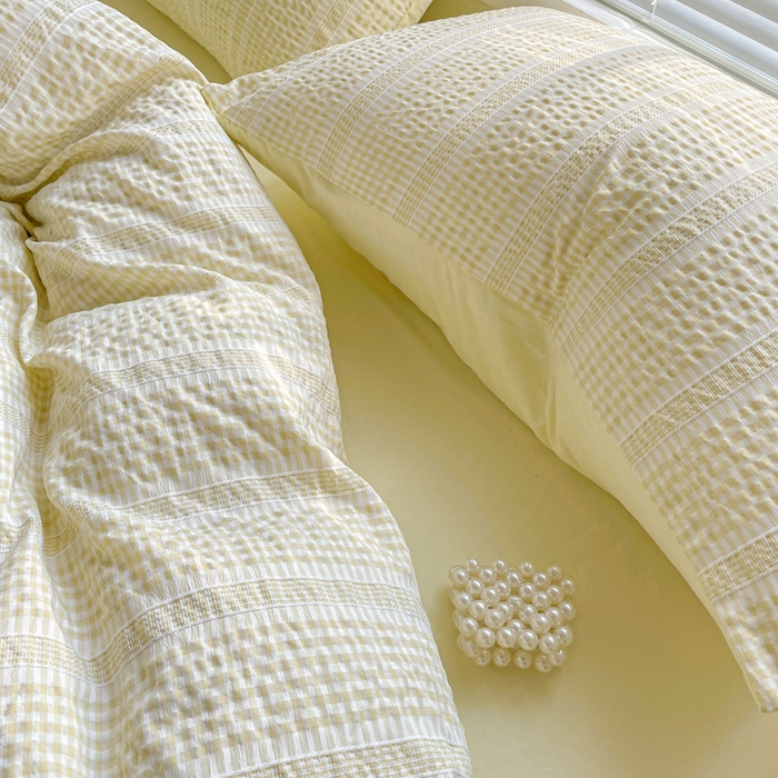 91家纺网 家纺一手货源 找家纺 卡普家居 2025新款A类阳离子公主格四件套 阳离子公主格-柚子黄