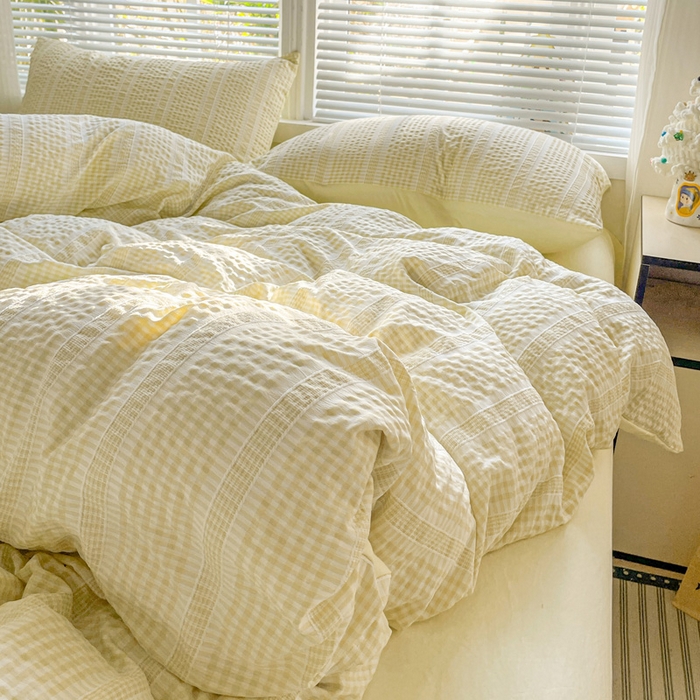 91家纺网 家纺一手货源 找家纺 卡普家居 2025新款A类阳离子公主格四件套 阳离子公主格-柚子黄