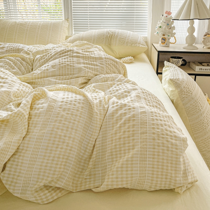 91家纺网 家纺一手货源 找家纺 卡普家居 2025新款A类阳离子公主格四件套 阳离子公主格-柚子黄