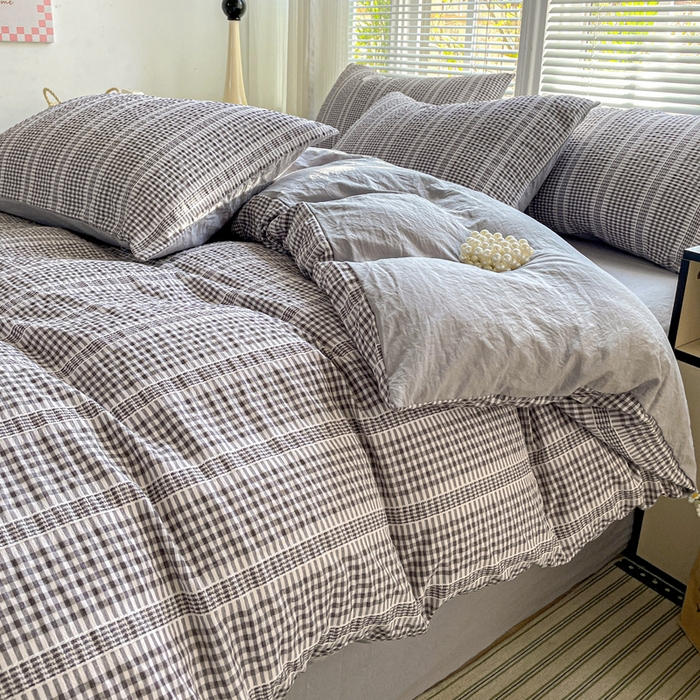 91家纺网 家纺一手货源 找家纺 卡普家居 2025新款A类阳离子公主格四件套 阳离子公主格-月光灰