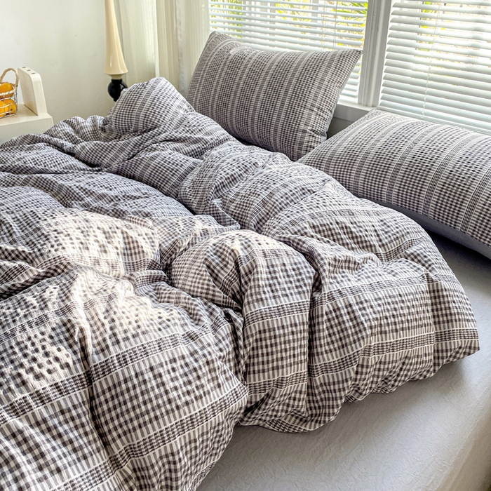 91家纺网 家纺一手货源 找家纺 卡普家居 2025新款A类阳离子公主格四件套 阳离子公主格-月光灰