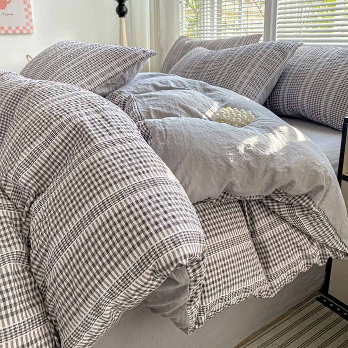 91家纺网 家纺一手货源 找家纺 卡普家居 2025新款A类阳离子公主格四件套 阳离子公主格-月光灰