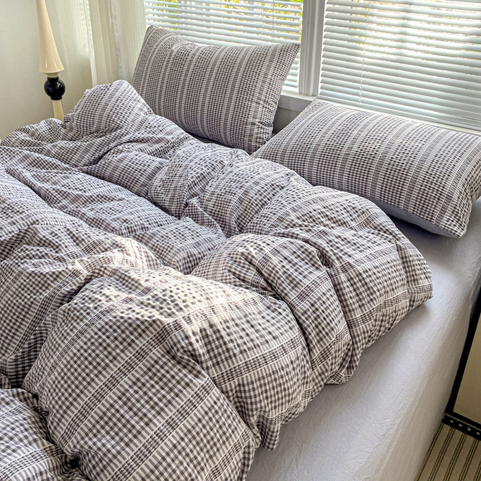 91家纺网 家纺一手货源 找家纺 卡普家居 2025新款A类阳离子公主格四件套 阳离子公主格-月光灰