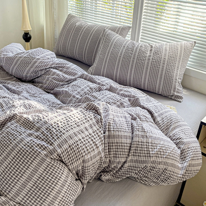 91家纺网 家纺一手货源 找家纺 卡普家居 2025新款A类阳离子公主格四件套 阳离子公主格-月光灰