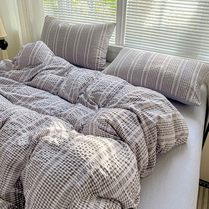 91家纺网 家纺一手货源 找家纺 卡普家居 2025新款A类阳离子公主格四件套 阳离子公主格-月光灰