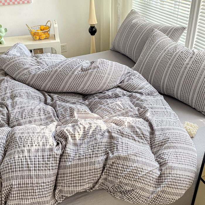 91家纺网 家纺一手货源 找家纺 卡普家居 2025新款A类阳离子公主格四件套 阳离子公主格-月光灰