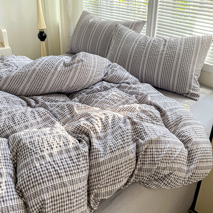 91家纺网 家纺一手货源 找家纺 卡普家居 2025新款A类阳离子公主格四件套 阳离子公主格-月光灰