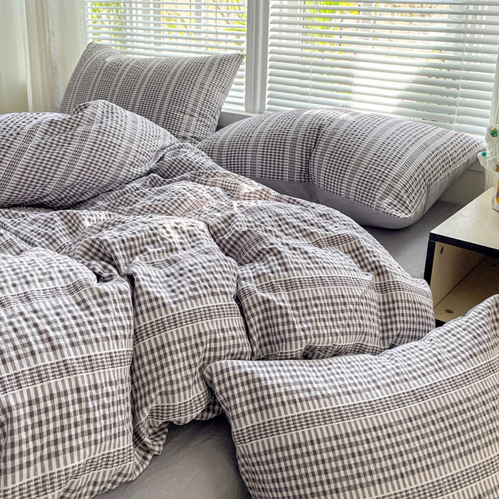 91家纺网 家纺一手货源 找家纺 卡普家居 2025新款A类阳离子公主格四件套 阳离子公主格-月光灰