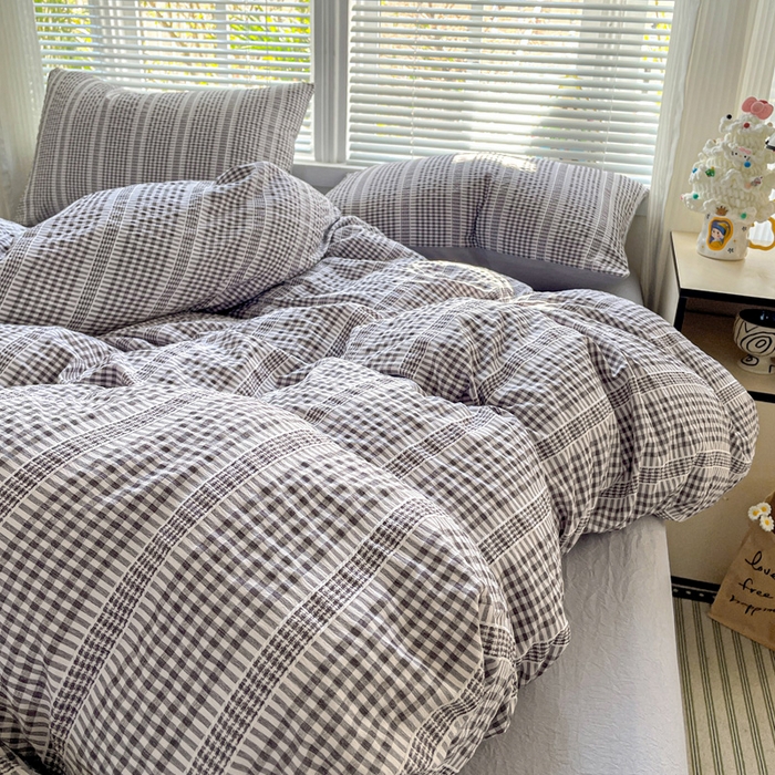 91家纺网 家纺一手货源 找家纺 卡普家居 2025新款A类阳离子公主格四件套 阳离子公主格-月光灰