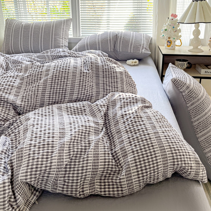 91家纺网 家纺一手货源 找家纺 卡普家居 2025新款A类阳离子公主格四件套 阳离子公主格-月光灰