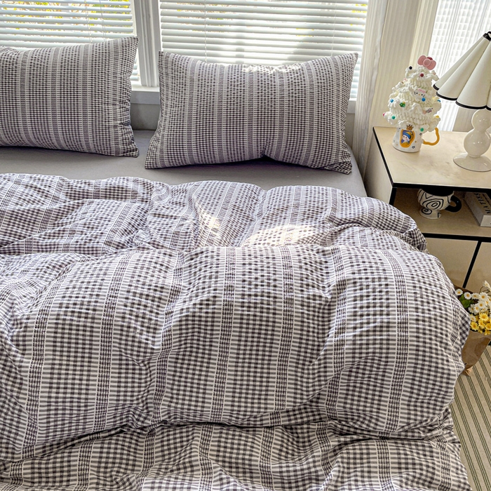 91家纺网 家纺一手货源 找家纺 卡普家居 2025新款A类阳离子公主格四件套 阳离子公主格-月光灰