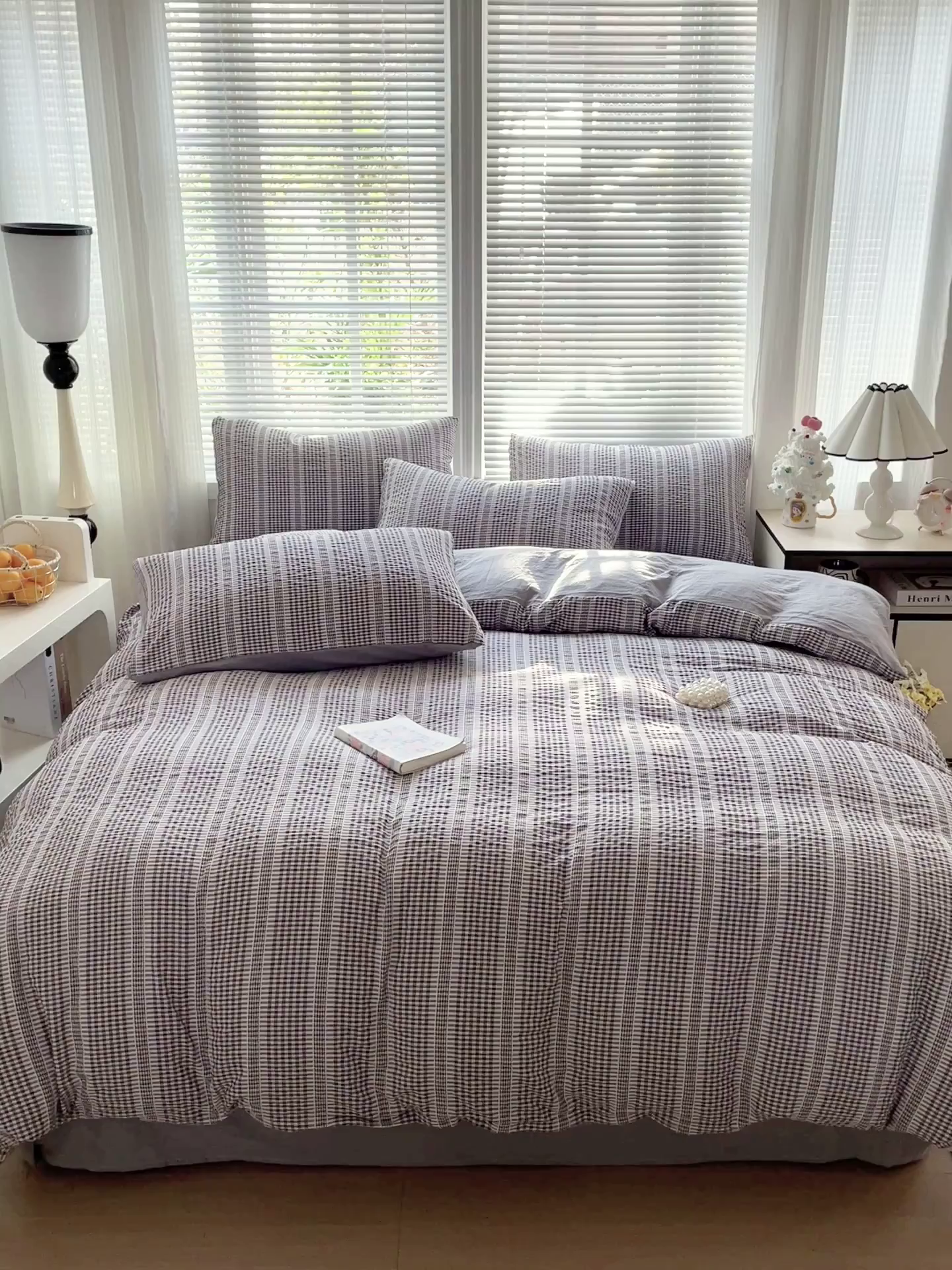 91家纺网 家纺一手货源 找家纺 卡普家居 2025新款A类阳离子公主格四件套 阳离子公主格-月光灰