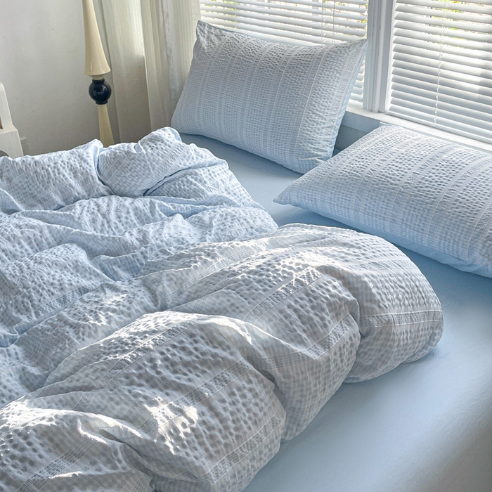 91家纺网 家纺一手货源 找家纺 卡普家居 2025新款A类阳离子公主格四件套 阳离子公主格-云朵蓝