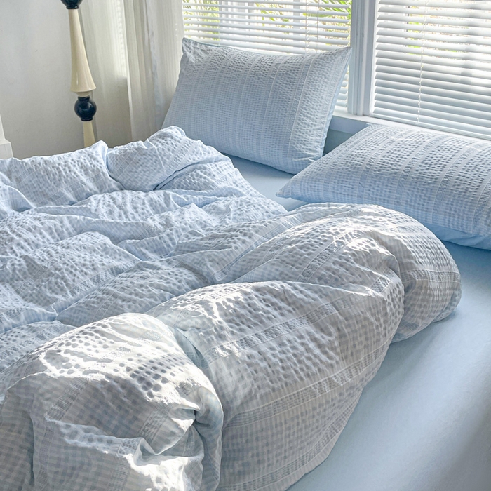 91家纺网 家纺一手货源 找家纺 卡普家居 2025新款A类阳离子公主格四件套 阳离子公主格-云朵蓝