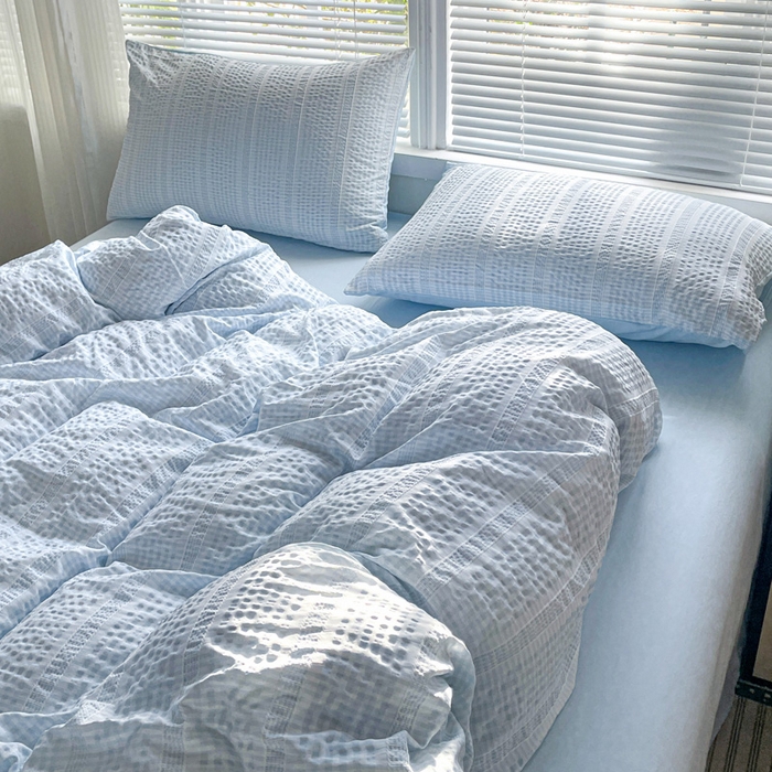 91家纺网 家纺一手货源 找家纺 卡普家居 2025新款A类阳离子公主格四件套 阳离子公主格-云朵蓝