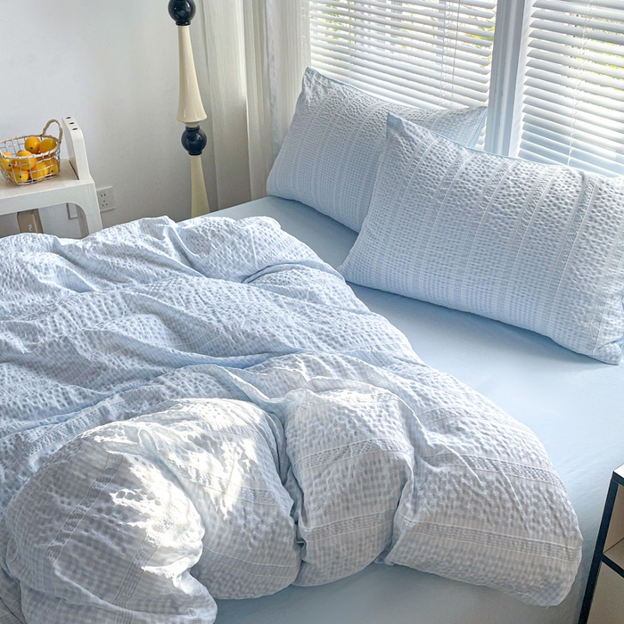 91家纺网 家纺一手货源 找家纺 卡普家居 2025新款A类阳离子公主格四件套 阳离子公主格-云朵蓝