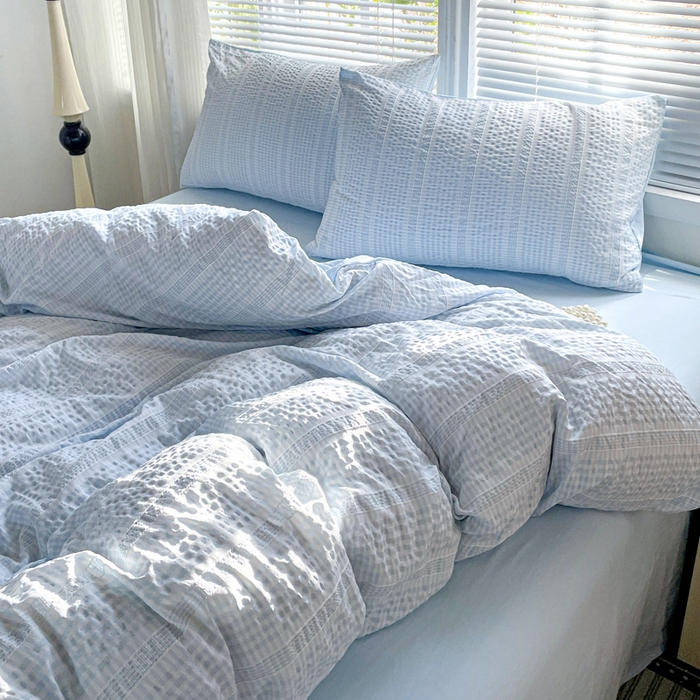 91家纺网 家纺一手货源 找家纺 卡普家居 2025新款A类阳离子公主格四件套 阳离子公主格-云朵蓝