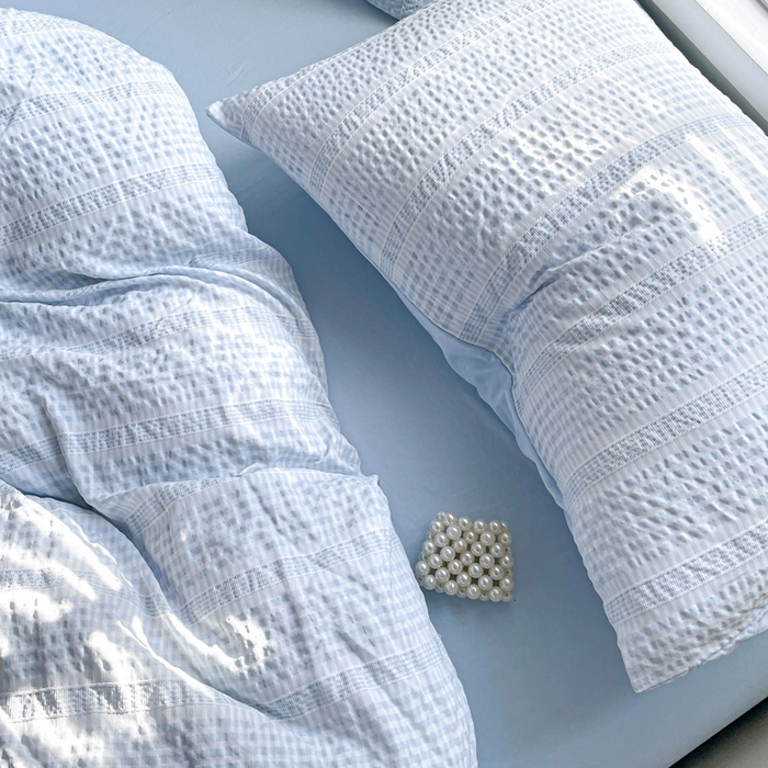 91家纺网 家纺一手货源 找家纺 卡普家居 2025新款A类阳离子公主格四件套 阳离子公主格-云朵蓝