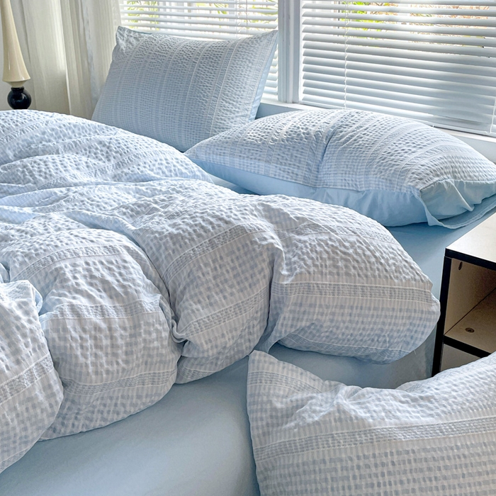 91家纺网 家纺一手货源 找家纺 卡普家居 2025新款A类阳离子公主格四件套 阳离子公主格-云朵蓝