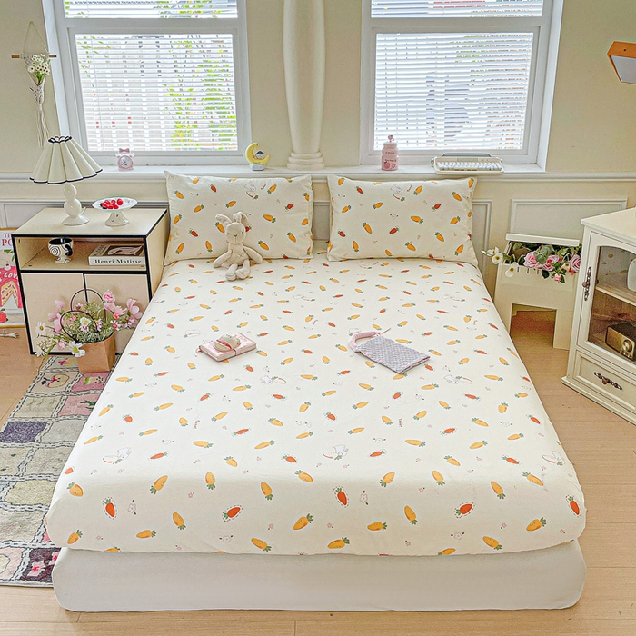 91家纺网 家纺一手货源 找家纺 卡普家居 2025新款全棉印花A版床笠 萝卜蹲