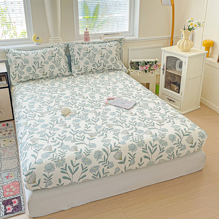 91家纺网 家纺一手货源 找家纺 卡普家居 2025新款全棉印花A版床笠 蓝风铃