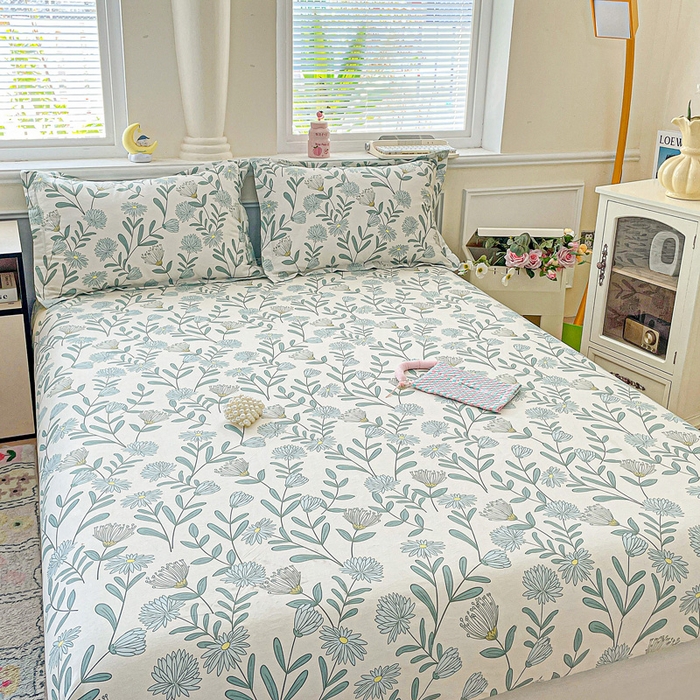 91家纺网 家纺一手货源 找家纺 卡普家居 2025新款全棉印花A版床笠 蓝风铃