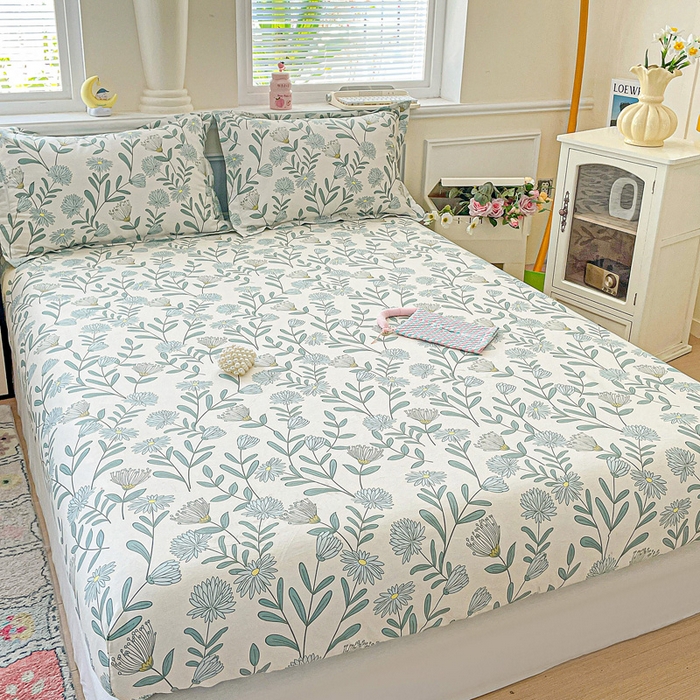 91家纺网 家纺一手货源 找家纺 卡普家居 2025新款全棉印花A版床笠 蓝风铃