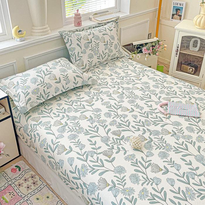 91家纺网 家纺一手货源 找家纺 卡普家居 2025新款全棉印花A版床笠 蓝风铃