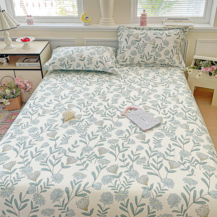 91家纺网 家纺一手货源 找家纺 卡普家居 2025新款全棉印花A版床笠 蓝风铃