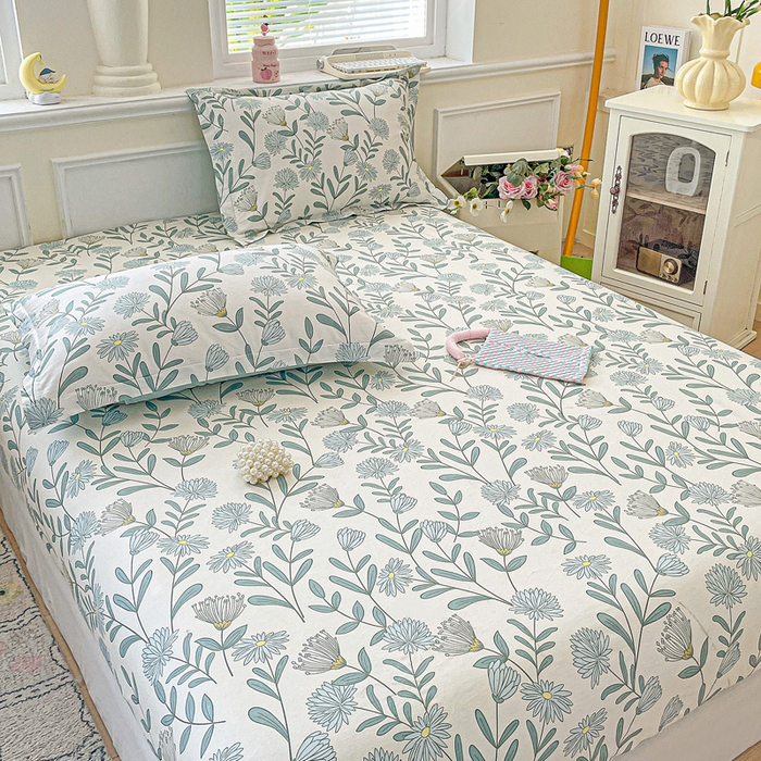 91家纺网 家纺一手货源 找家纺 卡普家居 2025新款全棉印花A版床笠 蓝风铃