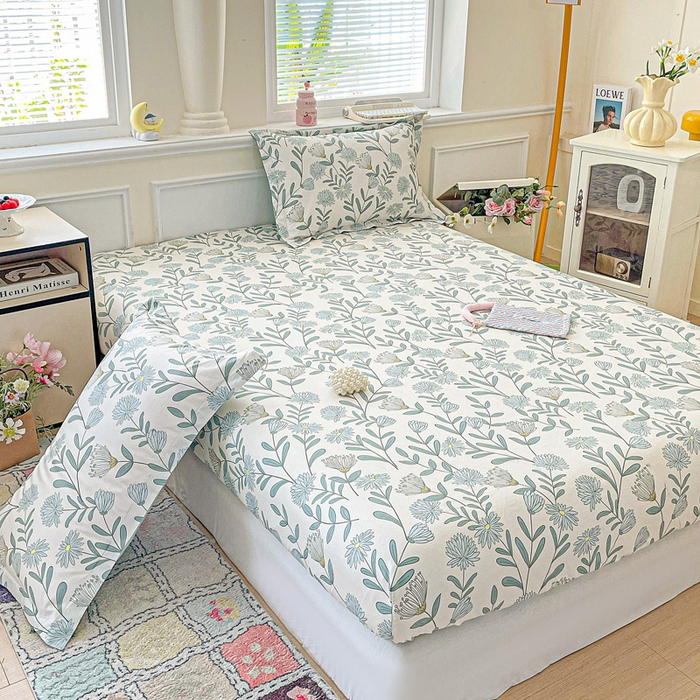 91家纺网 家纺一手货源 找家纺 卡普家居 2025新款全棉印花A版床笠 蓝风铃