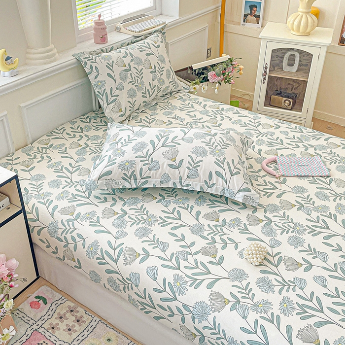 91家纺网 家纺一手货源 找家纺 卡普家居 2025新款全棉印花A版床笠 蓝风铃