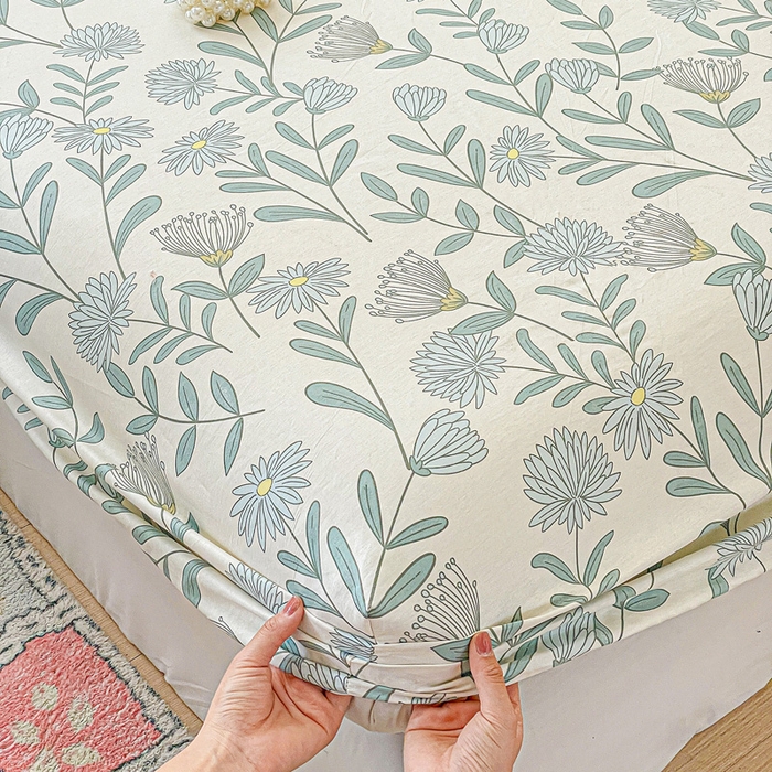 91家纺网 家纺一手货源 找家纺 卡普家居 2025新款全棉印花A版床笠 蓝风铃