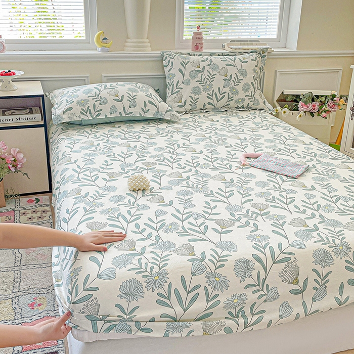 91家纺网 家纺一手货源 找家纺 卡普家居 2025新款全棉印花A版床笠 蓝风铃