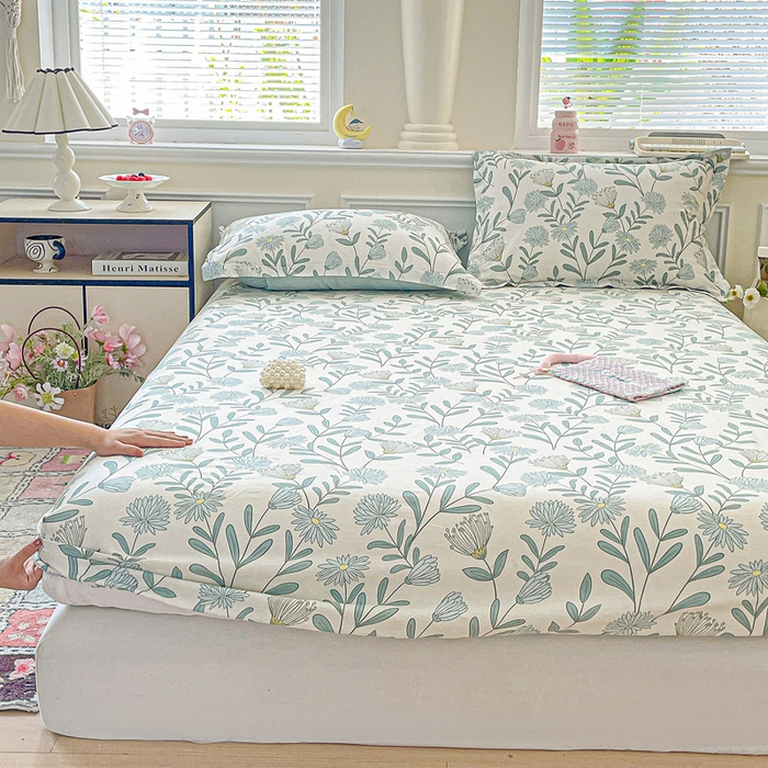 91家纺网 家纺一手货源 找家纺 卡普家居 2025新款全棉印花A版床笠 蓝风铃