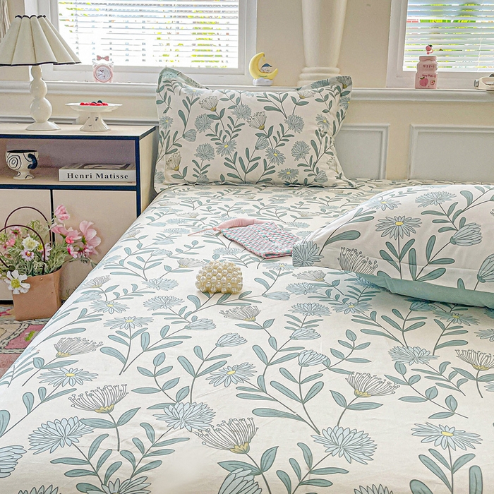 91家纺网 家纺一手货源 找家纺 卡普家居 2025新款全棉印花A版床笠 蓝风铃