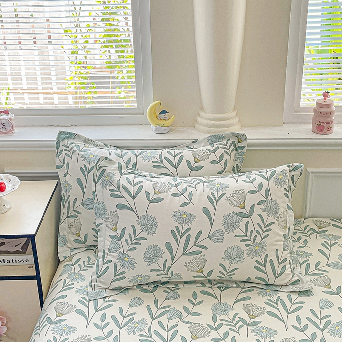 91家纺网 家纺一手货源 找家纺 卡普家居 2025新款全棉印花A版床笠 蓝风铃