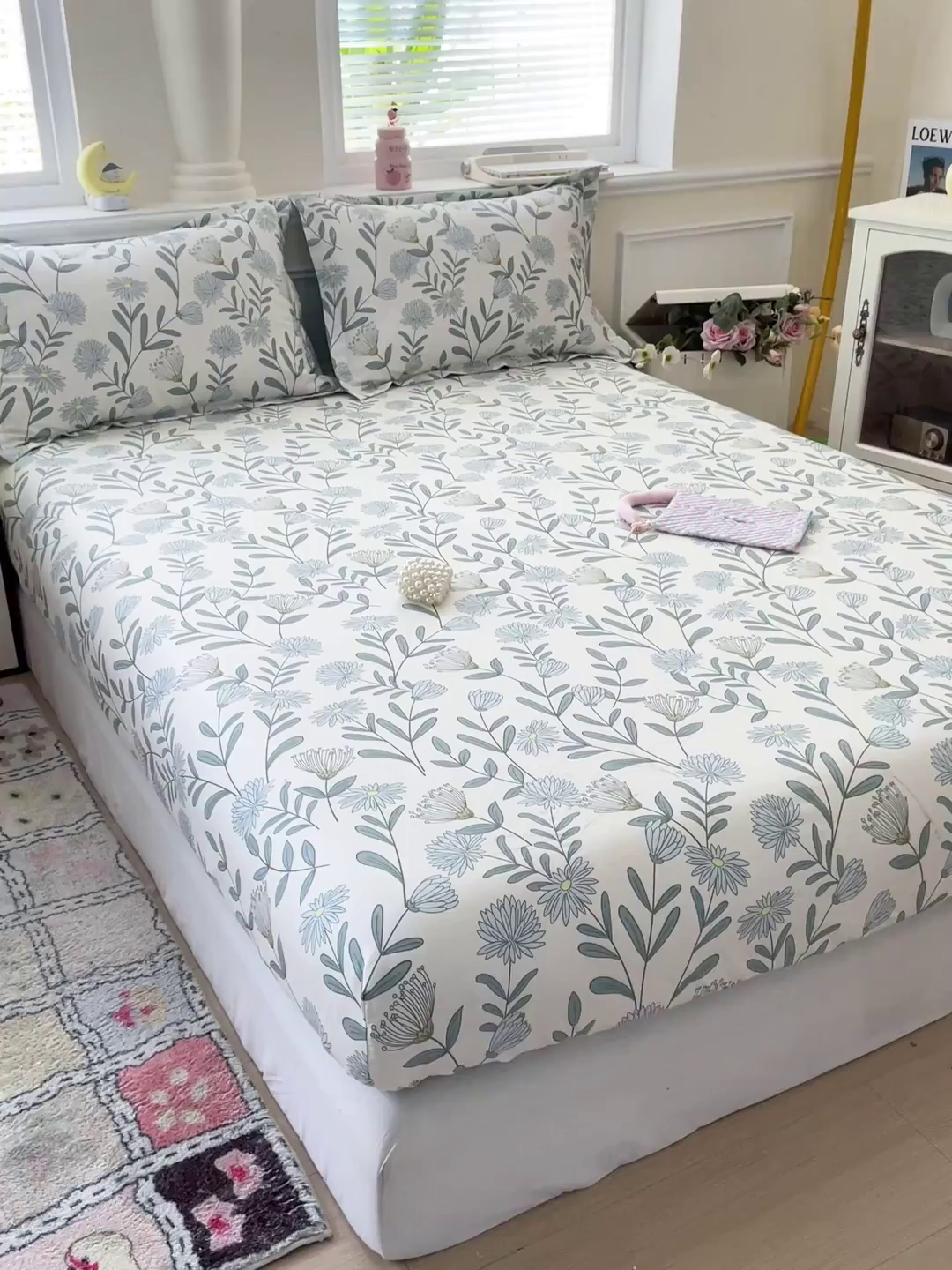 91家纺网 家纺一手货源 找家纺 卡普家居 2025新款全棉印花A版床笠 蓝风铃