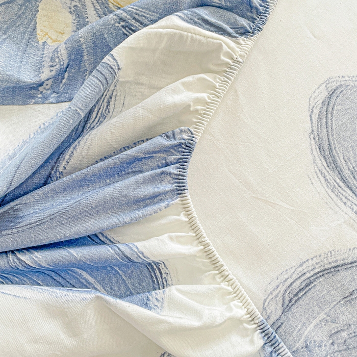 91家纺网 家纺一手货源 找家纺 卡普家居 2025新款全棉印花A版床笠 蓝色甜心