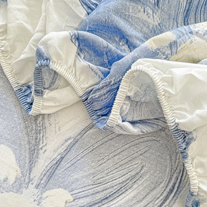 91家纺网 家纺一手货源 找家纺 卡普家居 2025新款全棉印花A版床笠 蓝色甜心